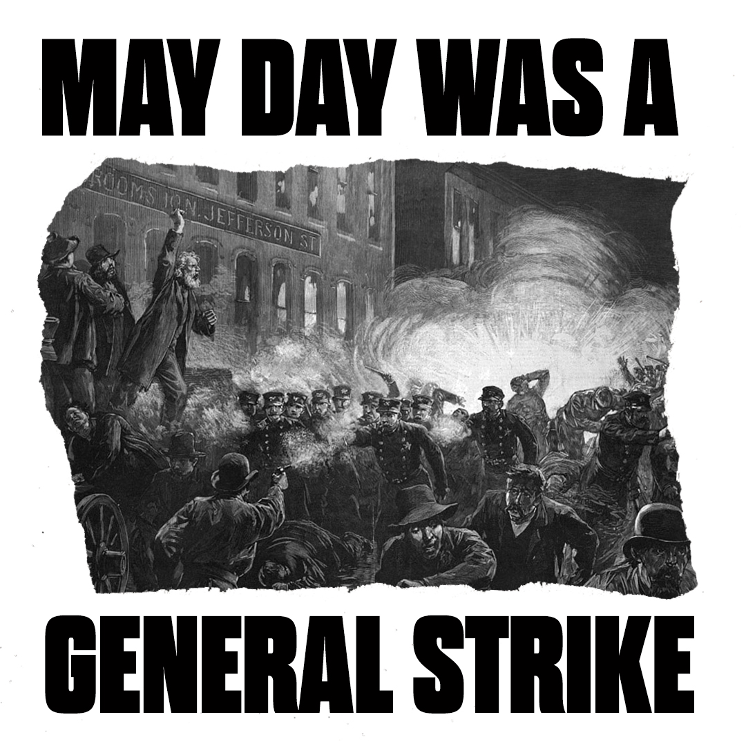 Adbusters's tweet photo. May Day began with 300,000 workers walking off the job — kicking off a US general strike that put the people's feet on the neck of corporations and established the 8-hour work day.

Here's some ideas to give it back it's edge: https://t.co/Lg4ZS7xn0h https://t.co/mdIlNAtcRf