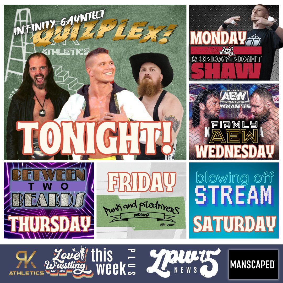 LoveWrestlingCA's tweet photo. THIS WEEK in LOVE WRESTLING

🧑‍🎓TONIGHT! #Quizplex, the Pro-Wrestling Pub Quiz with @TJWilson, @GodsGiftMRB &amp; BVD, fundraising for @StolleryKids
🎙️#MondayNightShaw w/Isaac Takeover!
🌟@B2Beards Episode 101!

#blowingoffSTREAM, #PunkandPiledrivers and MORE!
https://t.co/DrvBPU0hSD https://t.co/FlxZmJPxfP