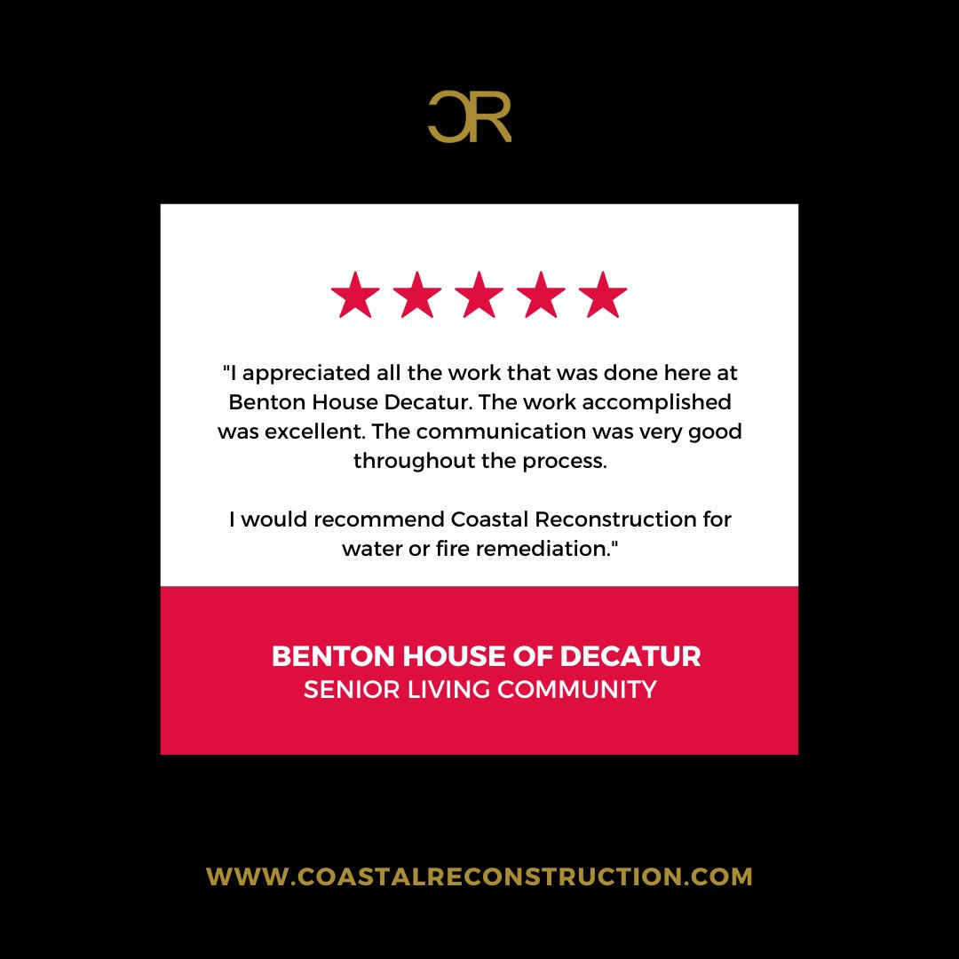 CoastalRecon's tweet photo. ✅😀Another Happy Customer - Thank you to Benton House of Decatur for the review! We're so happy that we were able to help you during your time of need. 🚧

#CoastalReconstructionGroup #CommercialRestoration #CustomerSatisfaction #DisasterResponse https://t.co/lfKYQQrkpb