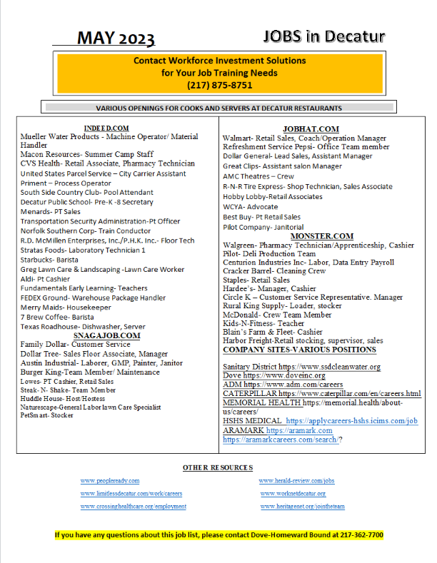 Looking for a job in the Decatur area? Check out this list of local openings and see if there's a perfect match for you!