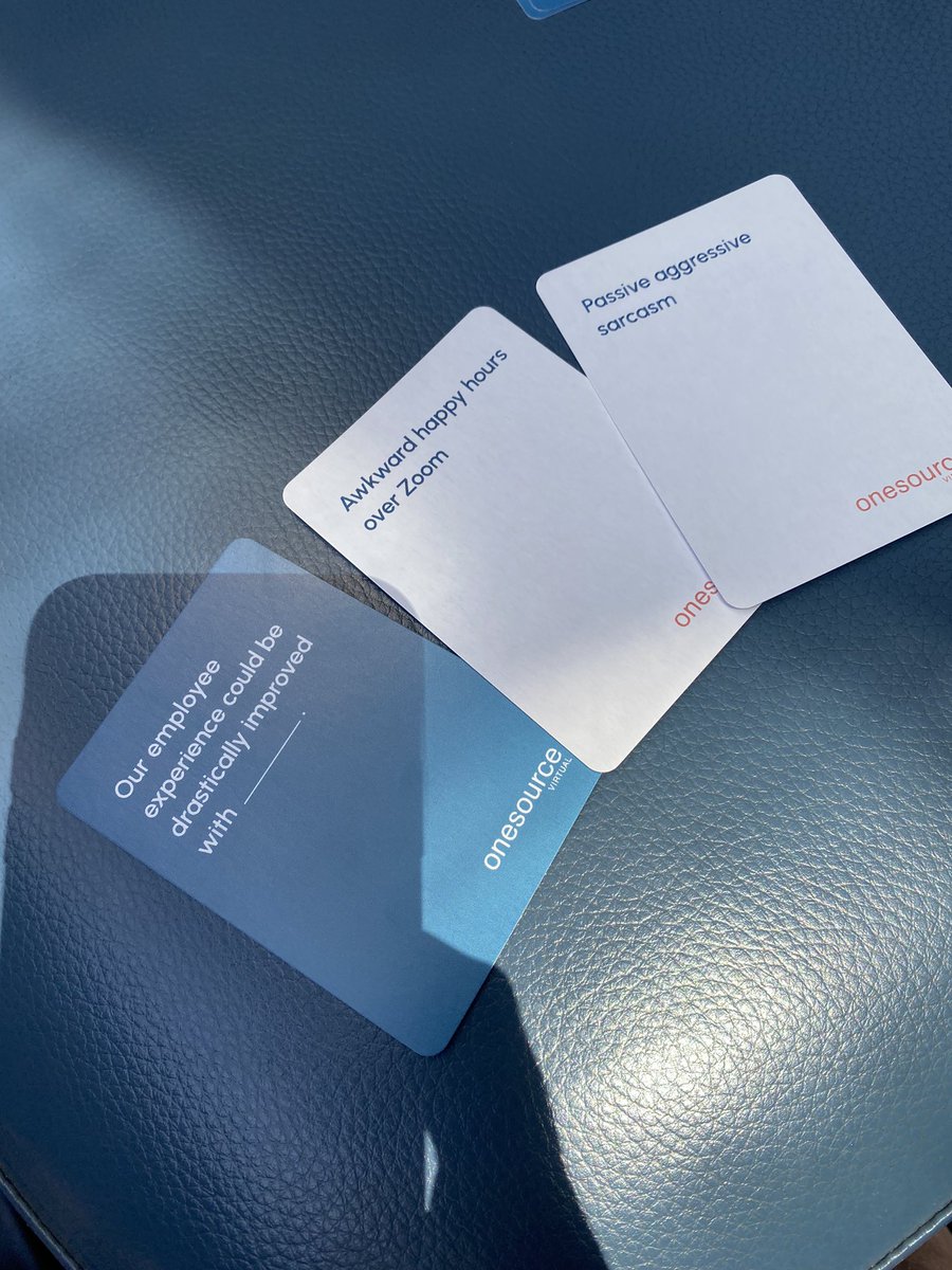 Cards against HR by @onesourcevirtual <a href="/UNLEASHgroup/">UNLEASH</a> 

Our #employeeexperience could be drastically improved with…

A/ Awkward happy hours over <a href="/Zoom/">Zoom</a> 

B/ Passive aggressive sarcasm 

#UnleashAmerica