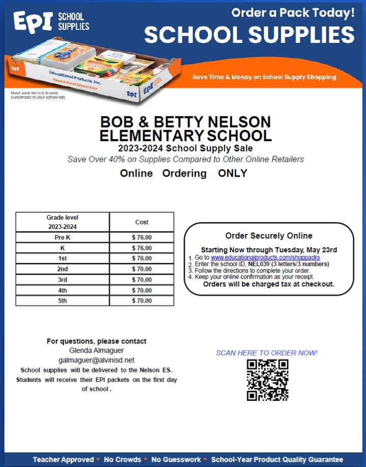 NelsonParents's tweet photo. Order your school supplies for next year! Don't get stuck playing "find the supplies" w/the crowd at the store. Order these convenient school supply packs and have them sent straight to your child's classroom before the 1st day of school.
https://t.co/Sx5hyTFrDc
@NelsonAlvinISD https://t.co/olGdWOXHLM