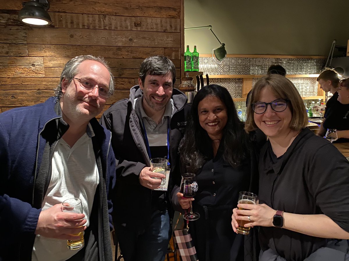 What2DoNext's tweet image. First #CHI2023 party was the #Monash Bash. 

Met @tombartindale after an age &amp;amp; a pandemic. 

Took an image of the @acmimx steering committee (@pablocesar2661, Tom &amp;amp; I). 
Missed @bentley79. 
So @twi_mar was proxy #Googler 

Briefly met @uclic’s @puddlelogic &amp;amp; @DuncanBrumby