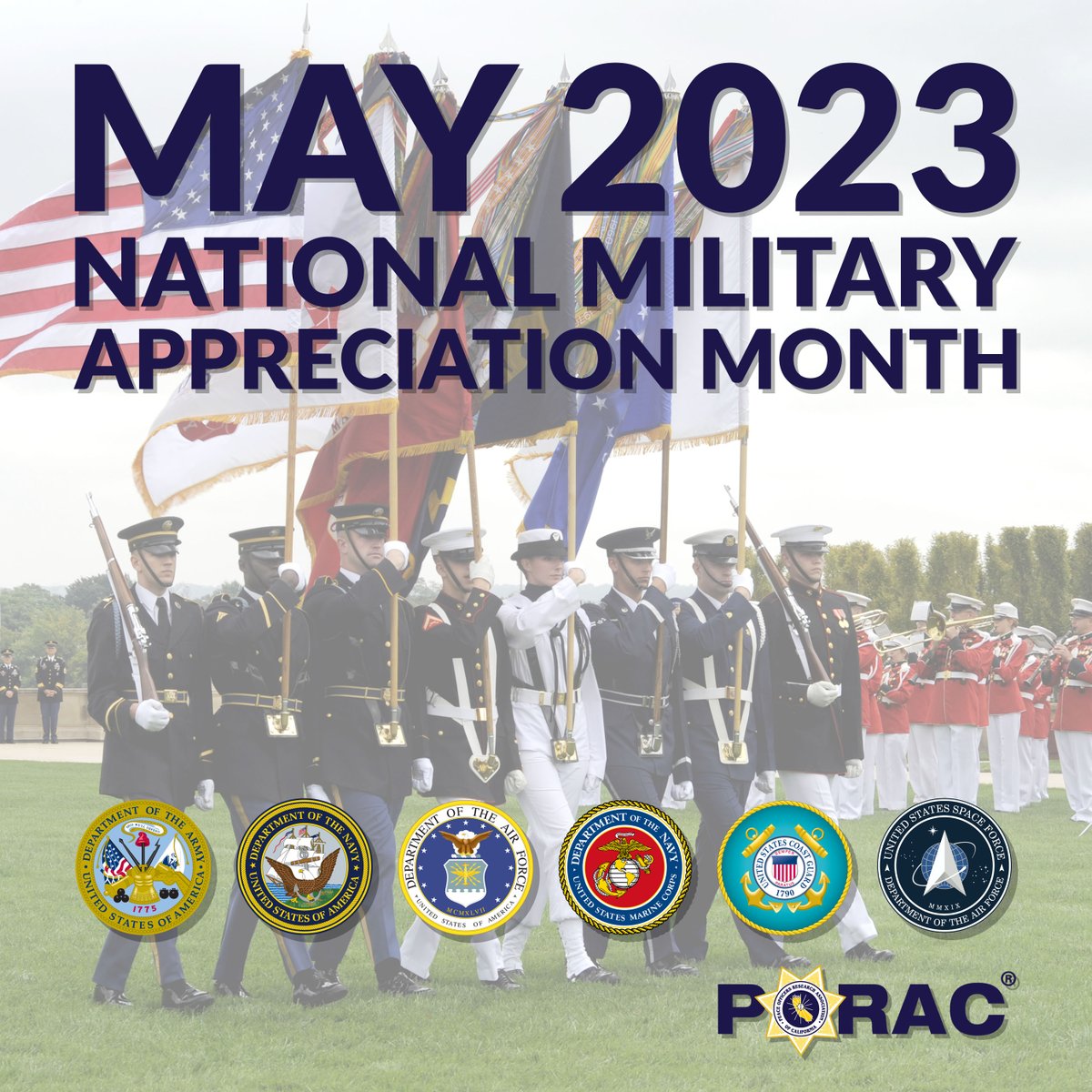 PORACalifornia's tweet photo. The month of May 2023 is National Military Appreciation Month! Lets not forget the service and sacrifice our military, and their families, willingly give to our nation every day!  Thank you for your service!
#military #servicemembers #usmilitary https://t.co/RwosVKAzkC