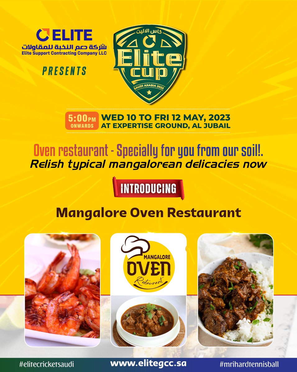 elitecupksa's tweet photo. Enjoy the power performances with delicacies from Mangalore Oven Restaurant

At the Elite Cup 2023, Expertise Ground, Al Jubail

Wednesday May 10 to Friday May 12, 5 PM onwards

#cricket #saudiarabia #elitecup2023 #jubail #dammam #riyadh #khobar #food #foodfest https://t.co/eCYZK0hCdE