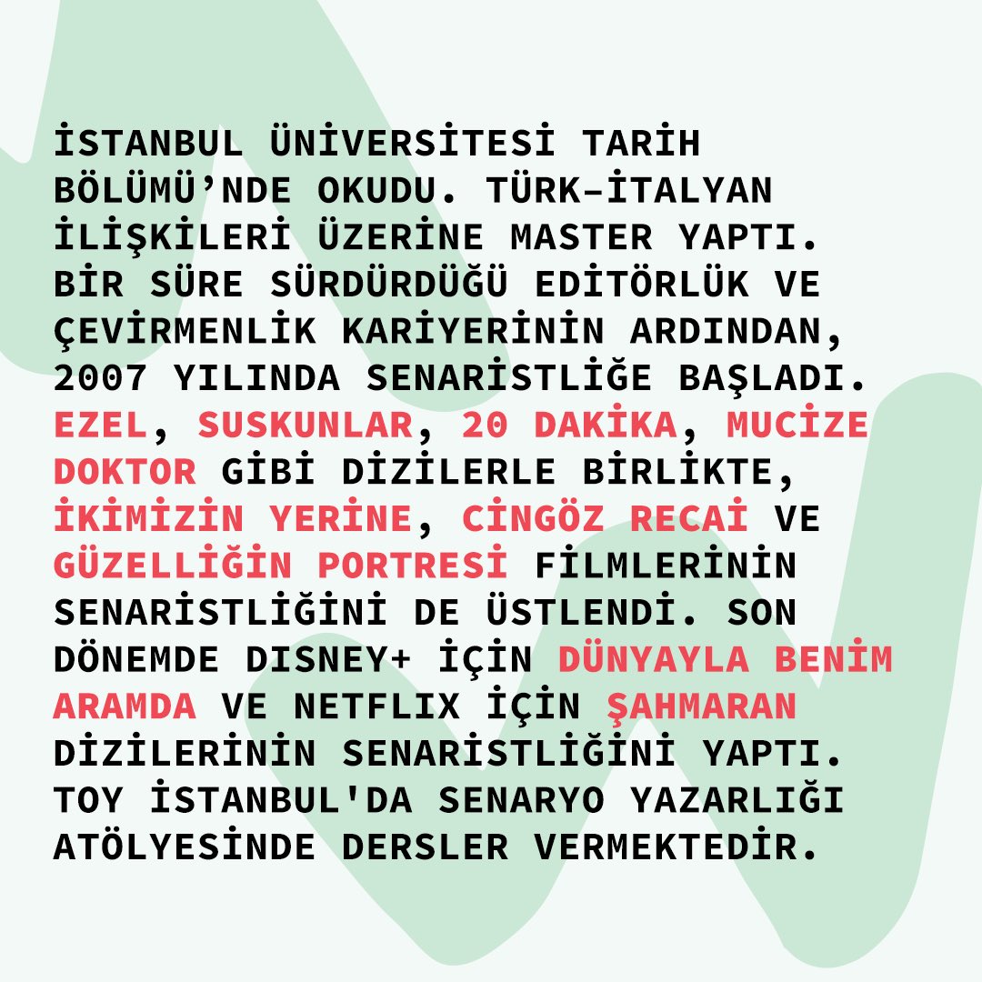 M2FilmLab's tweet photo. m2 Dizi Yazarlığı Atölyesi mentorlarımızı tanıyalım: Yayınlandığı dönem oldukça ses getiren Ezel, Mucize Doktor ve Şahmaran gibi dizilerin senaristlerinden Pınar Bulut!

Katılmak için SON BAŞVURU TARİHİ: 30 Nisan 2023

Detaylar ve başvuru formu: https://t.co/V2PWC6zET4 https://t.co/tLFXofGXXn