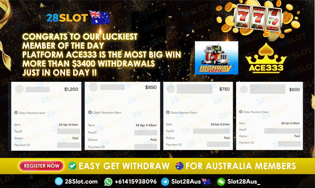 28SLOTAUS's tweet photo. 🇦🇺28Slot AUS 🇦🇺
🥳 CONGRATS TO OUR LUCKIEST MEMBER OF THE DAY 
📲WhatsApp : https://t.co/qvVJ1GT7Q1
📲Telegram : https://t.co/iYptv8BAGR
#28slot #pokies  #casino #onlinecasino #slot #poker #freecredit #918kiss #pussy888 #mega888 #live22 #ace333 https://t.co/X69VtGNjni