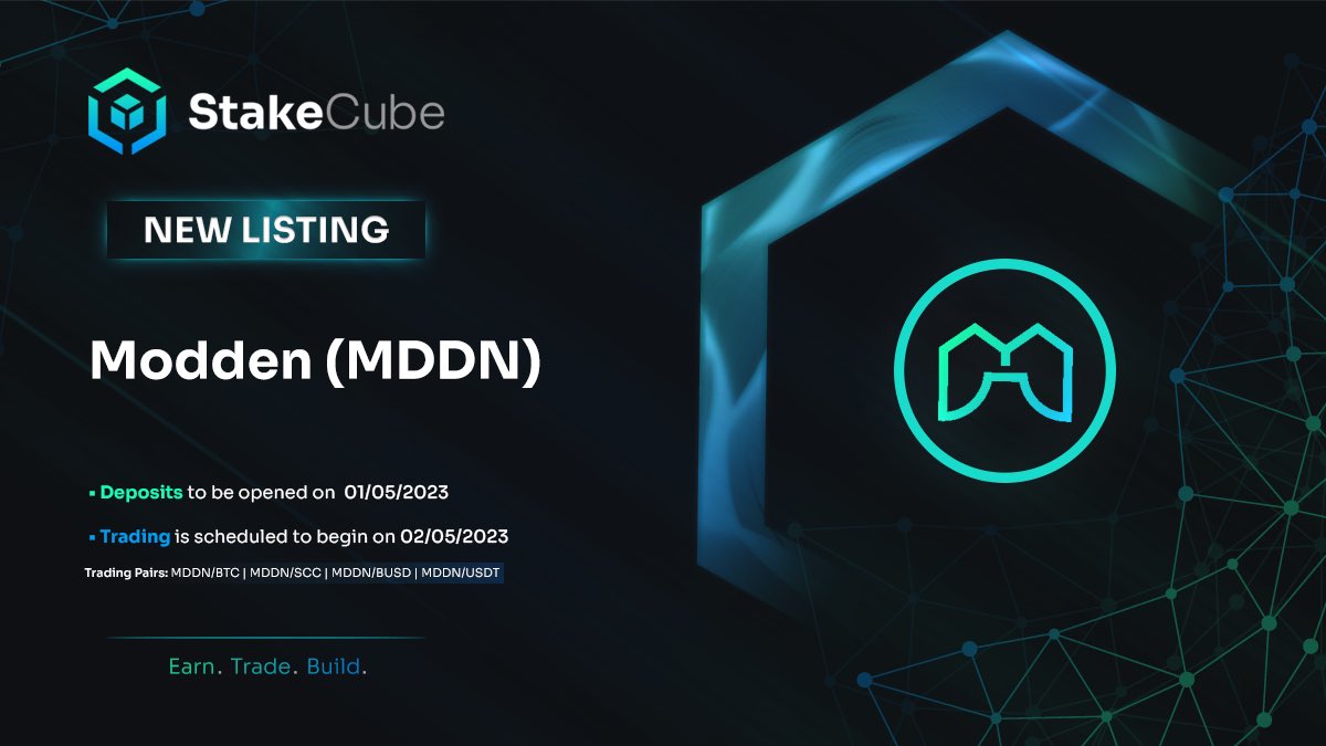 stakecube's tweet image. Welcome to StakeCube, @ModdenTech!

$MDDN is soon listed on the platform and available on the exchange.
