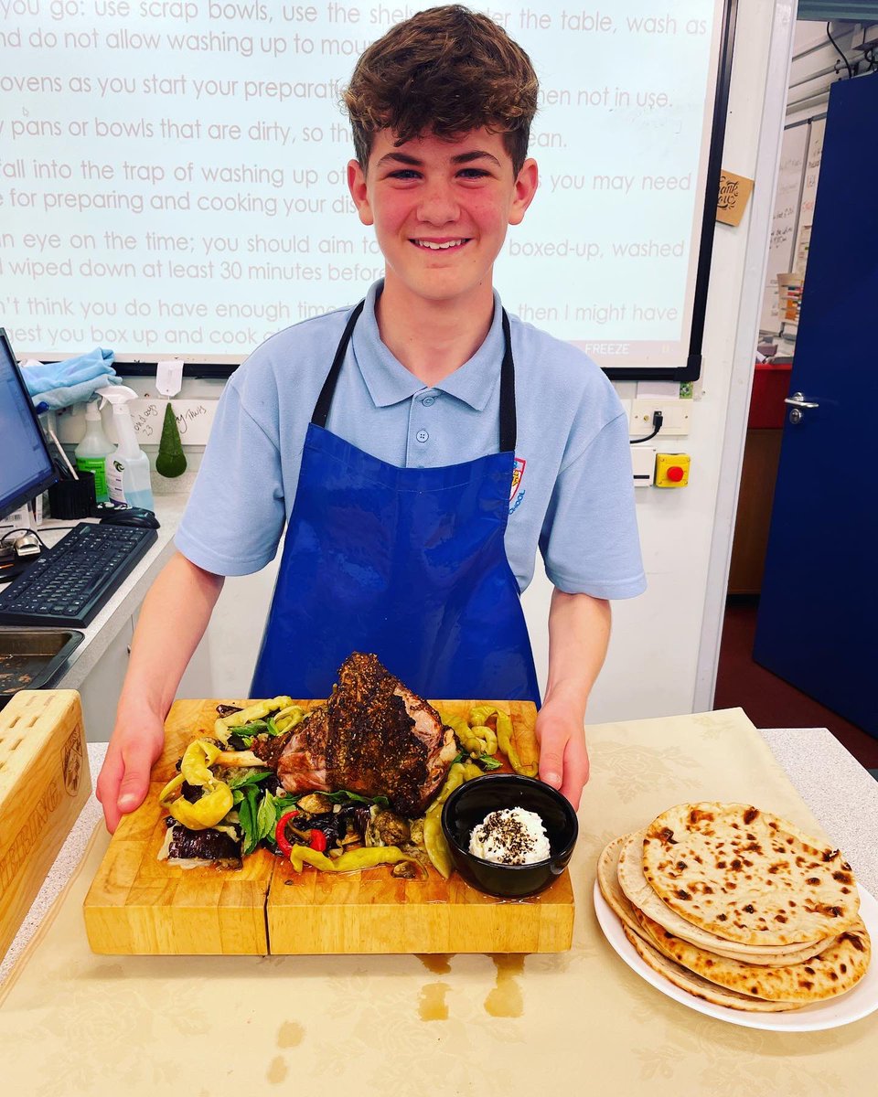 AHSFoodies's tweet photo. Congratulations George on a truly outstanding signature dish. The year 8’s task was to cook a dish which shows off your personality, George did just that. He cooked @jamieoliver ‘s Gnarly Dukkah Roast Lamb. Outstanding cookery from a wonderful chef, well done George. @aylshamhigh https://t.co/aT3LmLYwTZ