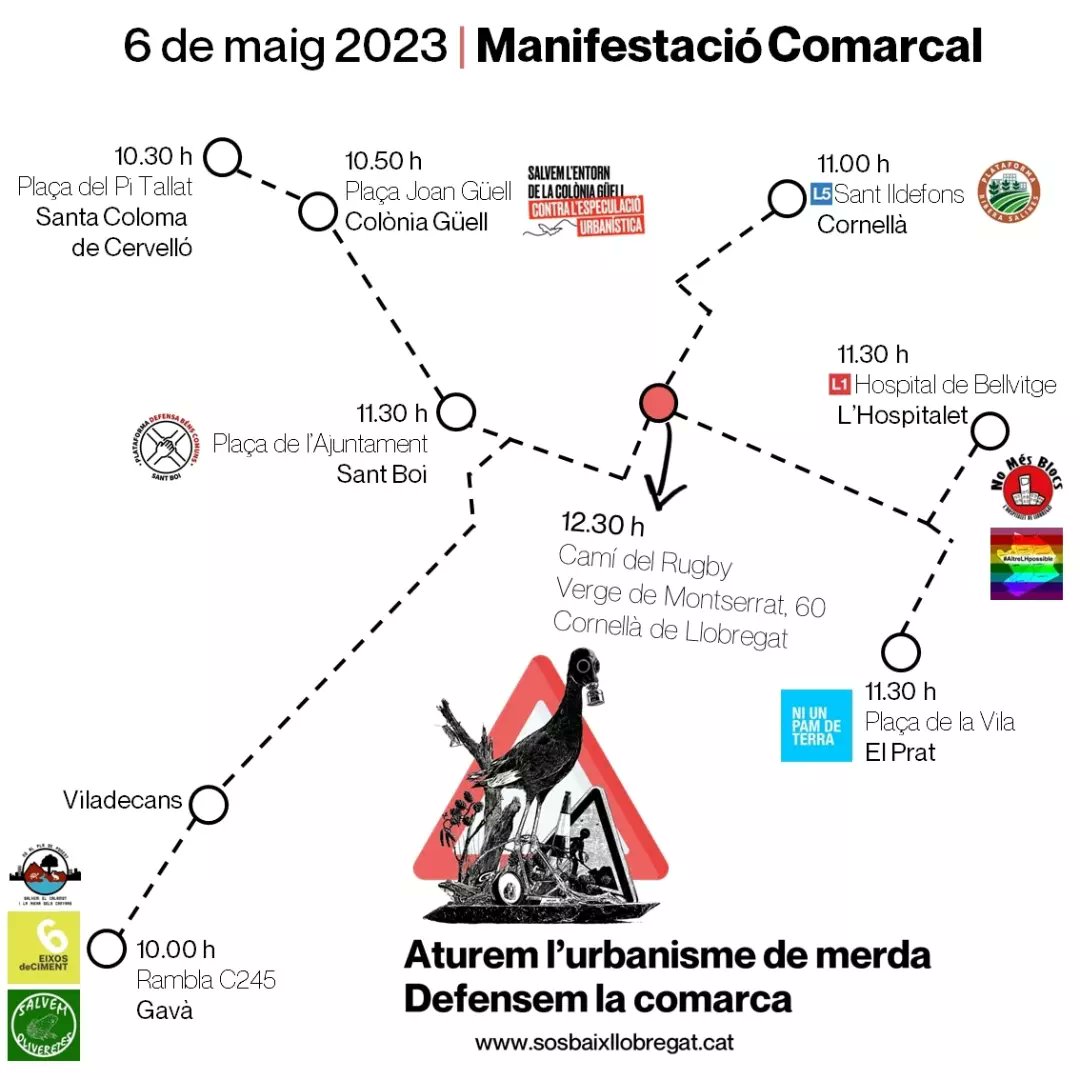 SOSBaixiLh's tweet photo. Cinc columnes, vuit plataformes, 60 entitats... El 6 de maig hem de ser-hi tota la gent que defensem la comarca en contra del creixement urbanístic il.limitat. Entre totes, aturem l'urbanisme de merda‼️🏗💩⛔

#ProuCimentMésVida
#6M #StopPDUM

https://t.co/tcdFo8nMlb https://t.co/o8htpp4YLW