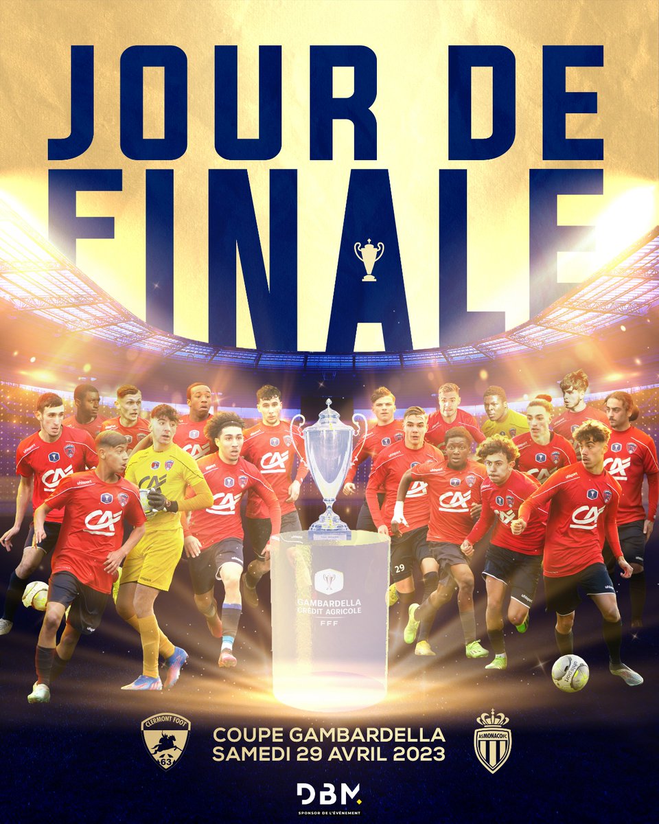 ClermontFoot's tweet photo. 🌋  𝑱𝒐𝒖𝒓 𝒅𝒆 𝒇𝒊𝒏𝒂𝒍𝒆 !

🏆  @GambardellaFFF 
🆚 @ClermontFoot /  @AS_Monaco 
🏟️ @StadeFrance 
⌚️  17h15
📺  @France4tv @beinsports_FR 1
📲   #CF63ASM 

💬  Vos encouragements ⤵ https://t.co/YOFussfuES