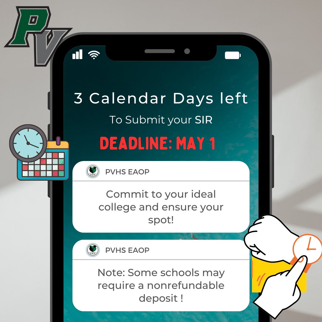 pv_eaop's tweet photo. Seniors! There is only a couple more days left to submit your SIR (Statement of Intent to Register)! If you need assistance or guidance please come to J-101. Go Grizzlies! 🐻💚 https://t.co/Ecs2fI7Ik9