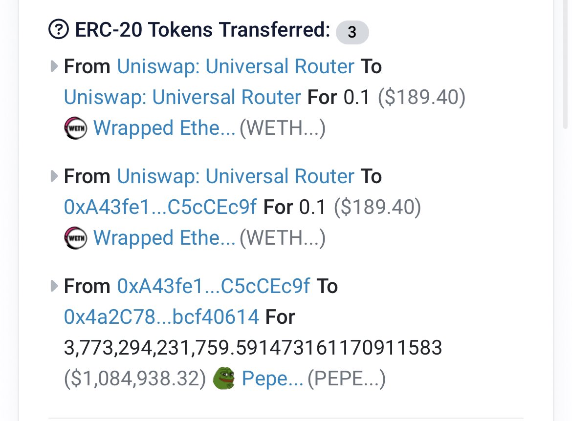 3orovik's tweet photo. This Chad bought $189 of $pepe and it’s worth $1,084,938 right now https://t.co/2LbXznabqG