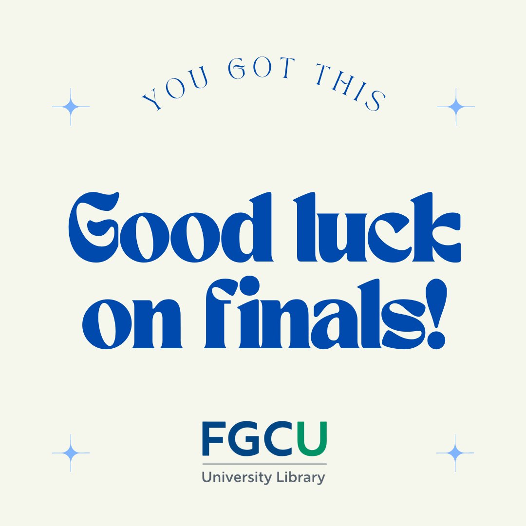 fgculibrary's tweet image. Good luck on finals everyone! Don’t forget all the wonderful resources and opportunities we offer to help you put your best foot forward next week!

P.S. We will also be offering free snacks and coffee next week so keep your eyes peeled 👀

#finals #fgcu #fgculibrary #library