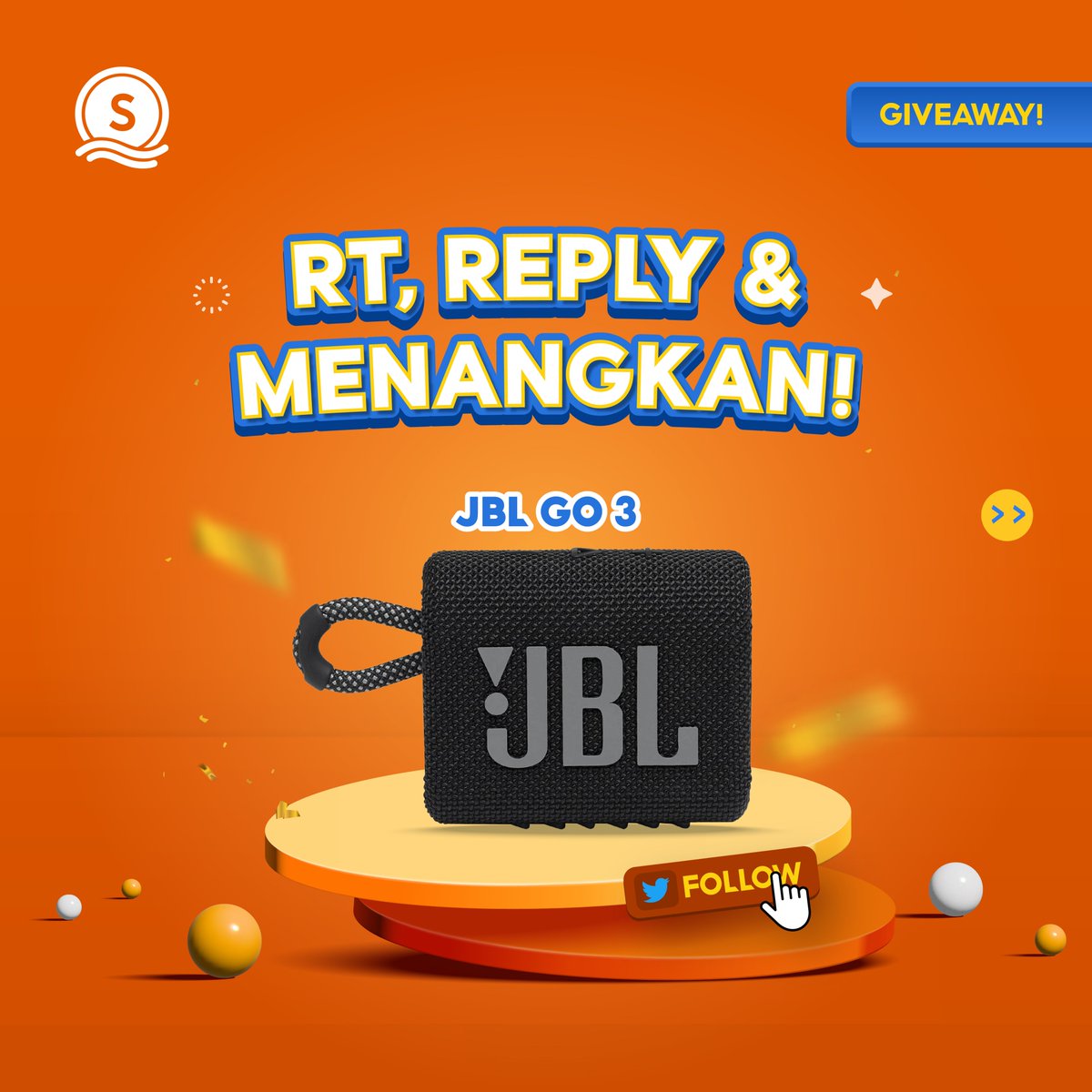 SeaBankID's tweet photo. 🌟GIVEAWAY ALERT!!🌟

Kesempatan memenangkan JBL GO 3 sudah di depan mata! Yuk cek dan ikuti  S&amp;K berikut:
1. FOLLOW TWITTER @SEABANKID &amp; RETWEET tweet ini.
2. REPLY #QRISDISEABANK &amp; TAG 1 ORANG TEMAN KAMU

Info selengkapnya bisa cek di slide kedua!😊
#Giveaway #SeaBankID https://t.co/M6Ot4QeAmF
