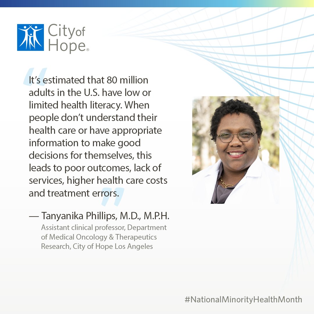 cityofhope's tweet photo. Tanyanika Phillips, M.D., M.P.H., discusses solutions to advance health equity among the Black community. Watch this discussion and learn how City of Hope is committed to raising awareness of the health inequities facing minority populations: https://t.co/34lGWKnKNh #NMHM2023 https://t.co/INRArtcWy2
