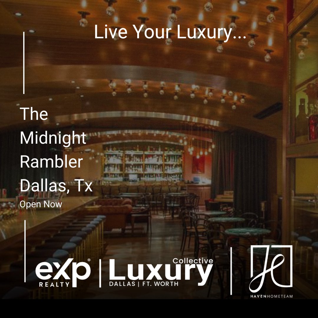 HavenHomeTeam's tweet photo. Discover the ultimate Dallas nightlife experience at Midnight Rambler! This underground bar offers a cozy atmosphere, craft cocktails, and live music. Sip on their signature drinks like "Dead Flowers" and enjoy DJ sets all night long. #LiveYourLuxury #eXpLuxuryDFW #DallasNights https://t.co/enM94mIquU
