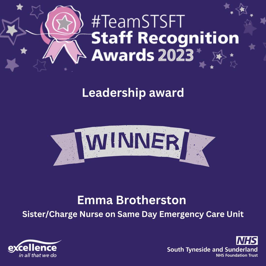 STSFTrust's tweet photo. An excellent nurse and manager. Our Leadership Award goes to Emma Brotherston from #TEAMSDEC #TEAMSTSFT https://t.co/ymm7VtSO4A