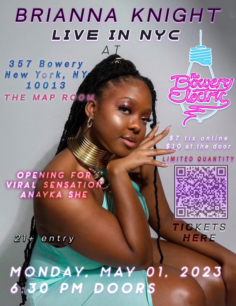 JamesHo86209917's tweet photo. Get ready for a night of electrifying music at the Bowery Electric! Join Brianna Knight as she rocks the night away on May 1, 2023. Be there and show your support - it's a show you won't want to miss! See Flier for detail!!!
@poetdreaming
#showcasenyc #nycevents #musicshowcase https://t.co/884hkOXZBi