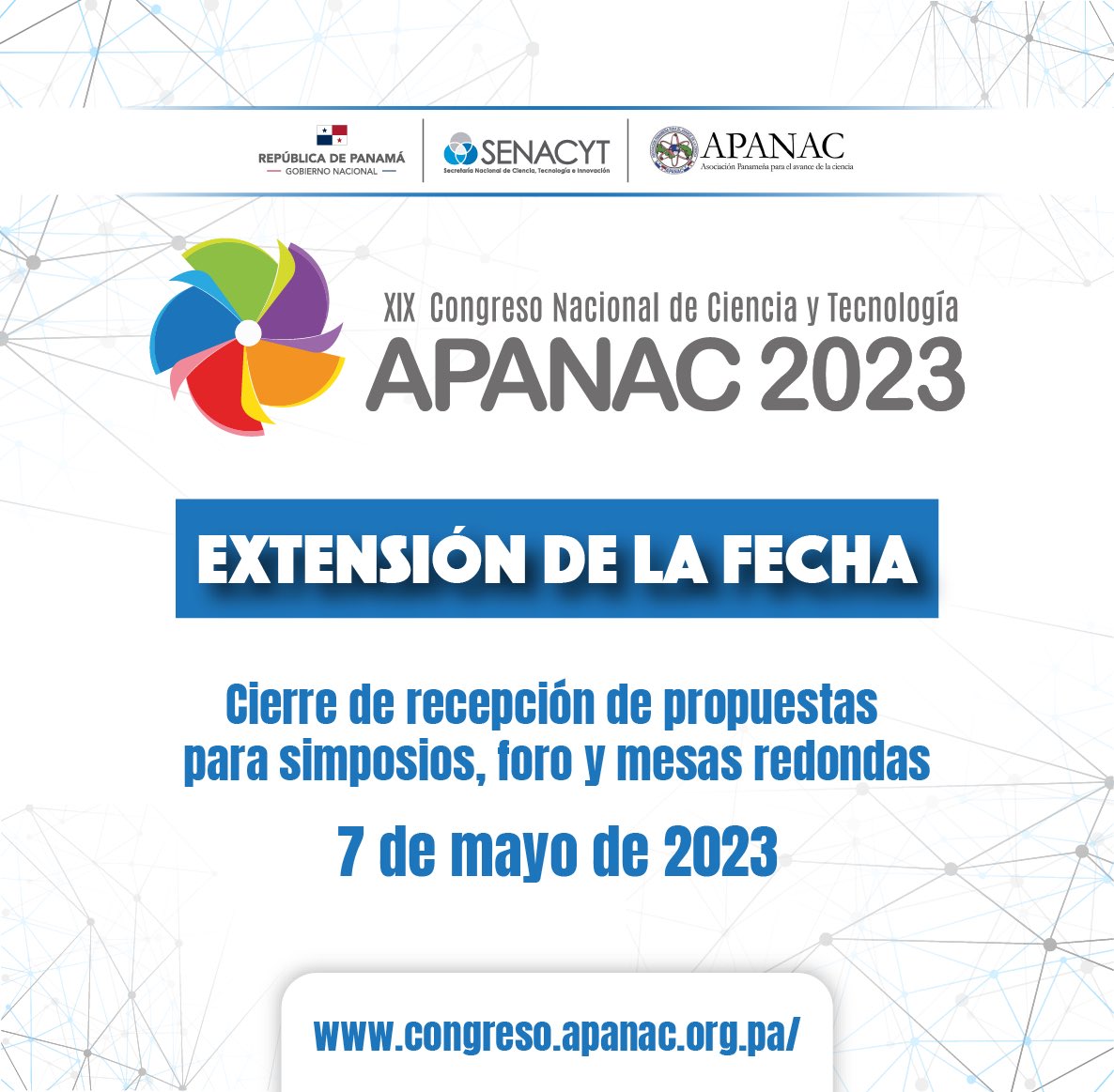 CongresoApanac's tweet photo. Extendemos la fecha para la recepción  del envío de propuestas para simposios, foro y mesas redondas para el Congreso APANAC 2023.

Para enviar su propuesta deben ingresar a la página web: https://t.co/Xs3Aqd7Pzj 

#CongresoApanac2023 https://t.co/ojqErs0ucm