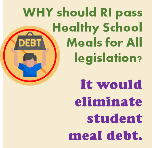 Kids should never have to go hungry at school because of meal debt. The RI Food Bank is advocating for Healthy School Meals for All legislation to end this problem. Educators shouldn't be forced to be 'bill collectors.' Tell your legislators! rifoodbank.org/what-we-do/adv…