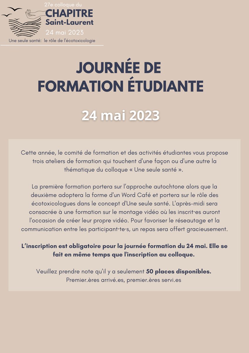 ChapitreSL's tweet photo. La programmation pour la journée de formation étudiante lors du colloque CSL 2023 est officiellement lancée! Au plaisir de vous y voir le 24 mai 2023 https://t.co/jhrPJBPWiB