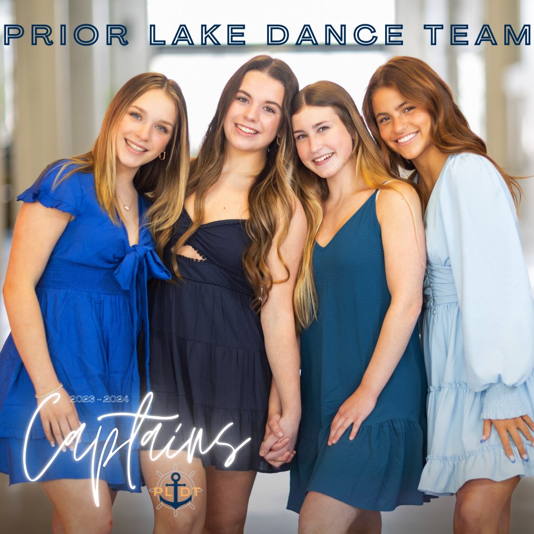 We’re excited to announce our 23-24 Prior Lake Dance Team Captains! Congratulations to Gabi Adams, Izzy Dwire, Lauren Beck, and Lexie Ver Meer. We’re excited to work with these ladies and know they will do a spectacular job. We can’t wait to see what is in store for PLDT! 💙⚓️