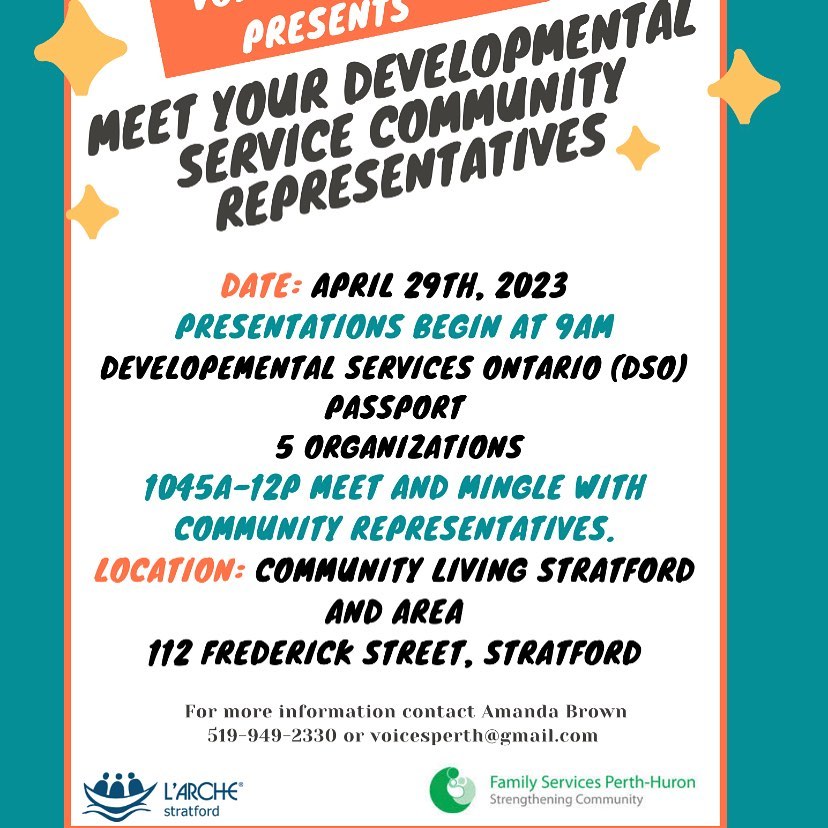 CLNorthPerth's tweet photo. You are invited to Meet Your Community Developmental Services Representatives Tomorrow morning - Saturday April 29th 9am-12pm at Community Living Stratford.
This is an opportunity for families to have 7 organizations under one roof. https://t.co/iURdOkJXak