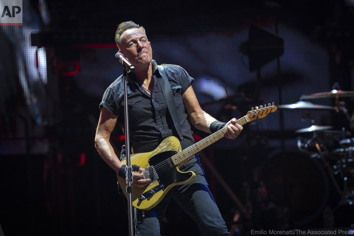 EmilioMorenatti's tweet photo. Bruce Springsteen and the E Street Band perform, Friday, April 28, 2023, at the Olympic Stadium of Montjuic in Barcelona, Spain. Bruce Springsteen and The E Street Band kick off a new world tour six years after “The Boss” held his last concert of The River Tour in Australia. https://t.co/MlGDTj7U7R