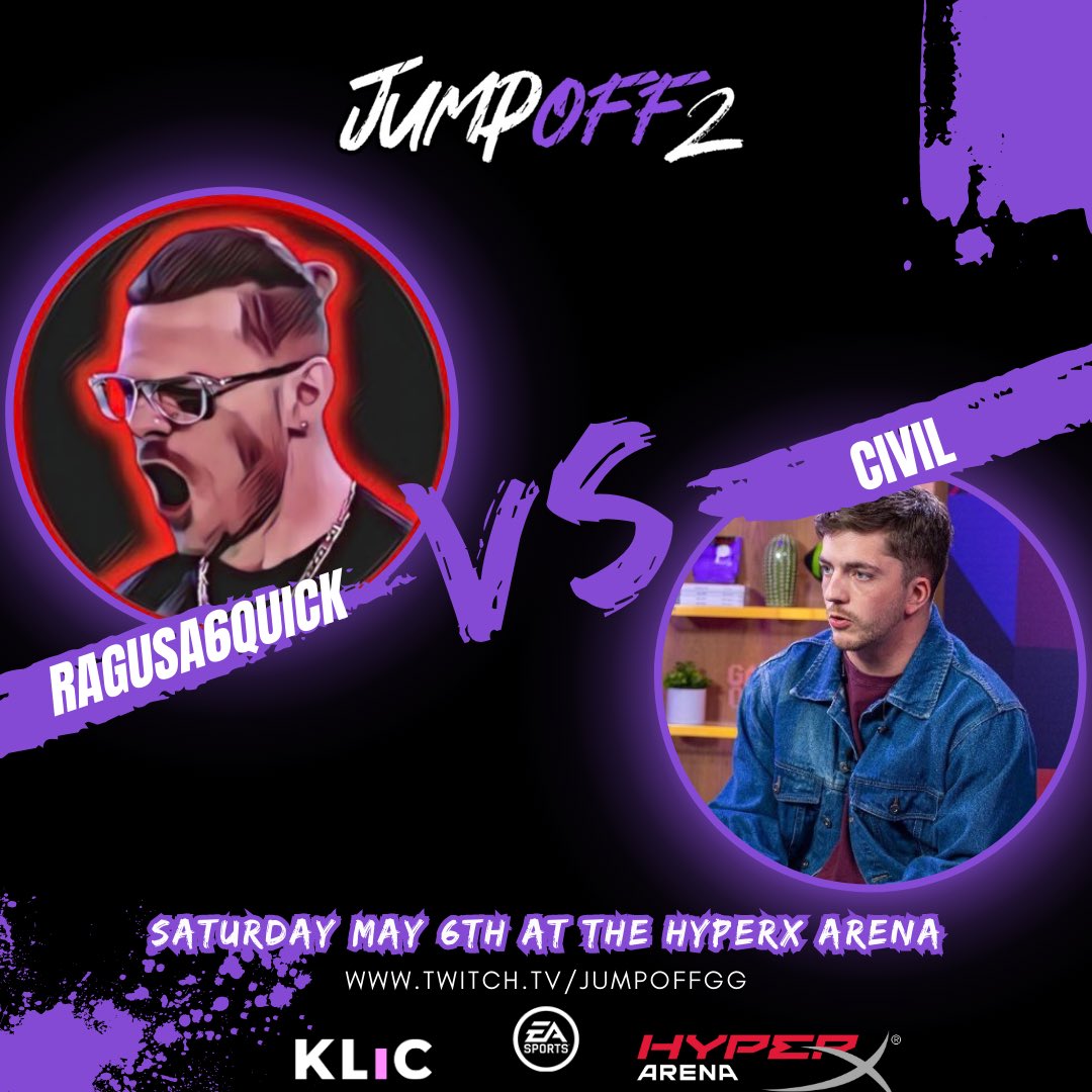 jumpoffgg's tweet photo. Who you got?
@ragusa6quick vs @MisterCiv 
#JumpOff2 | Las Vegas | Sat May 6th
Get your tickets now! https://t.co/dLidLBJgMv https://t.co/pOVCjbo7Aa