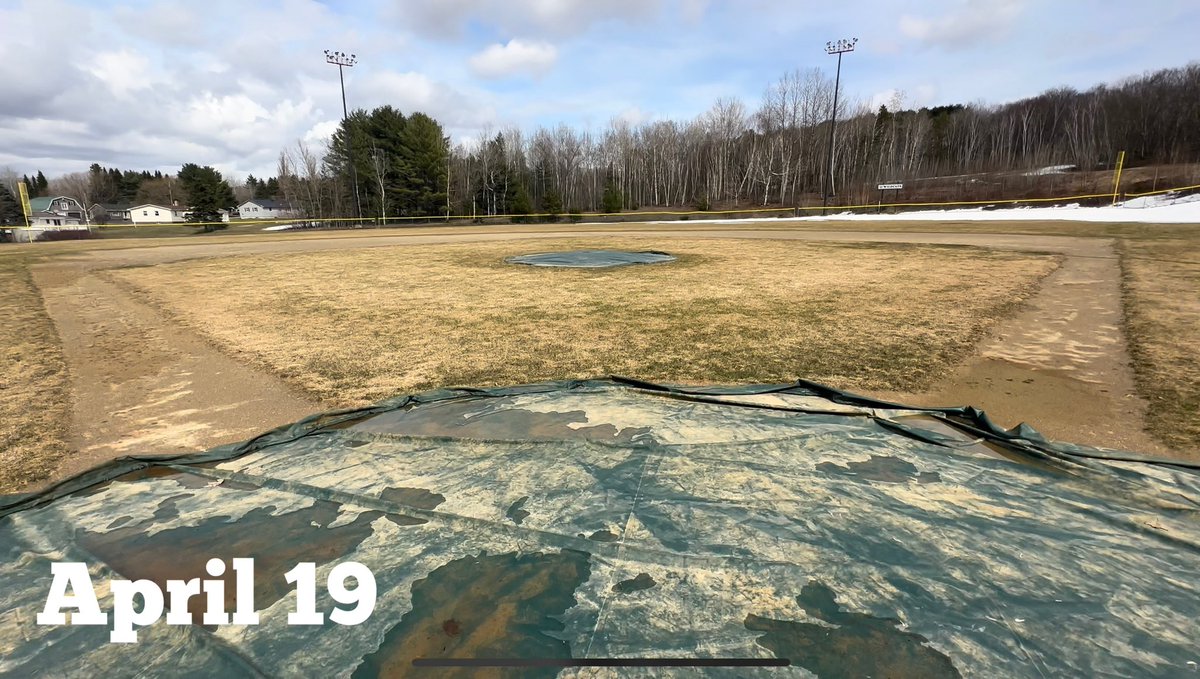 rgoup_2's tweet photo. The field transformation from the last three weeks of the northernmost college baseball team east of the Mississippi. 
Thank you to everyone that worked tirelessly so that we could get our home games in. 4 more in the next two days. Go Owls. https://t.co/O0Q7ZyXxXf