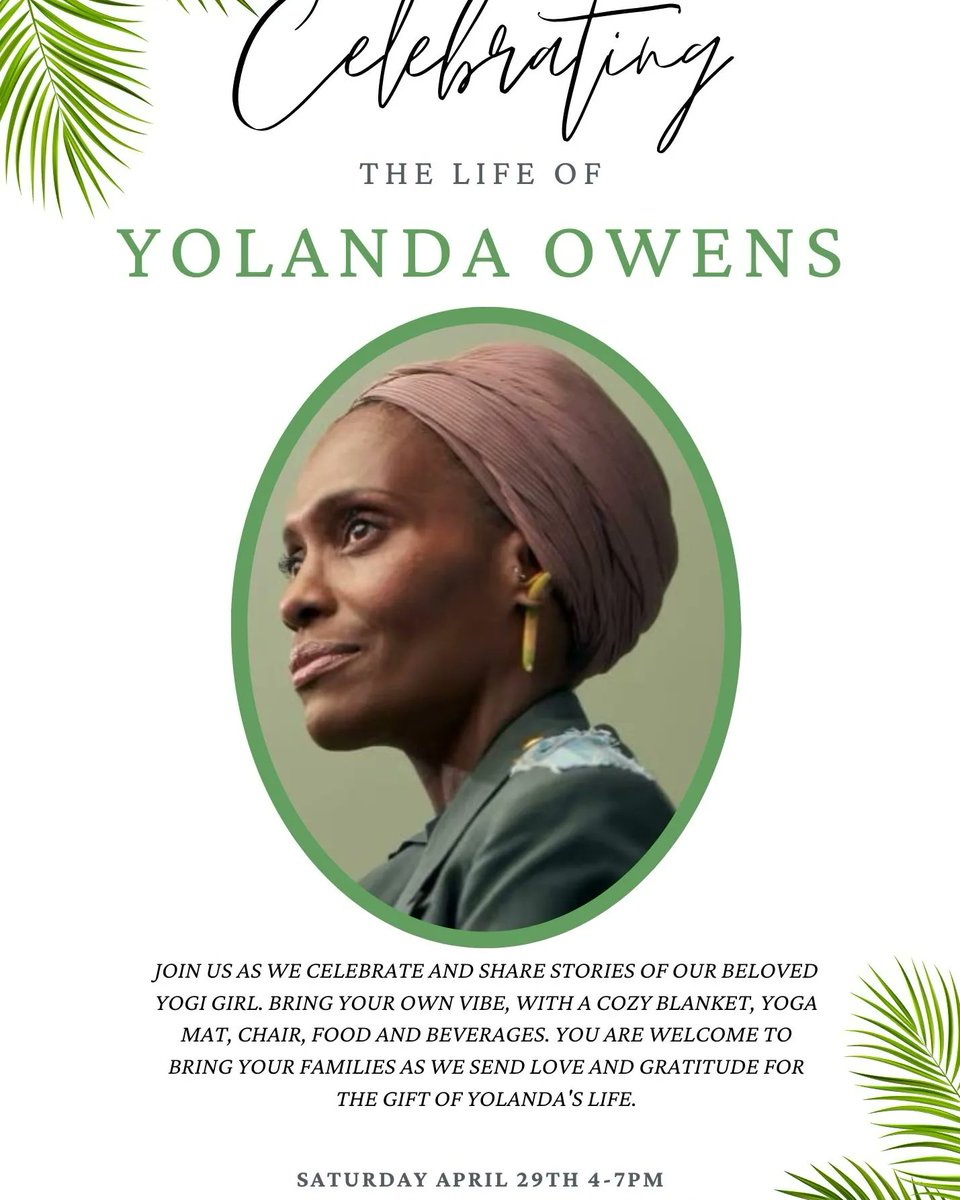 The life of our Yogi Girl will be Celebrated on April the 29th at Oyun Ministries🕊
Though we know she's watching over us, her presence will be dearly missed. Let's come together as a community to celebrate her remarkable legacy and show our love to a true trailblazer
Time: 4-7pm