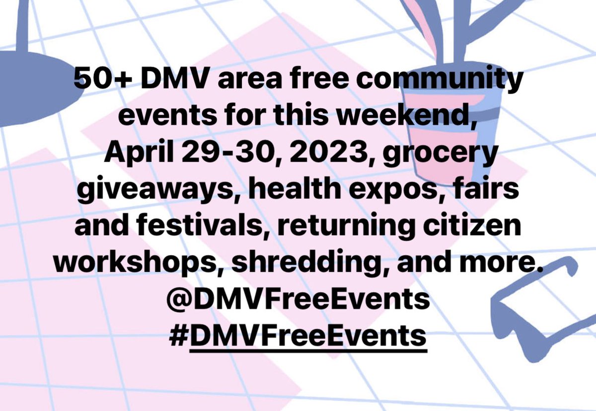 Thanks for following me!
#DMVFreeEvents

#WashingtonDC #MontgomeryCounty #PGCounty #PrinceGeorgesCounty #NorthernVA  #DMVArea #DCMetroArea #DMVRegion #DC #MD #VA #DMV #Free #Events #Community #Resources #DistrictofColumbia #Maryland #Virginia