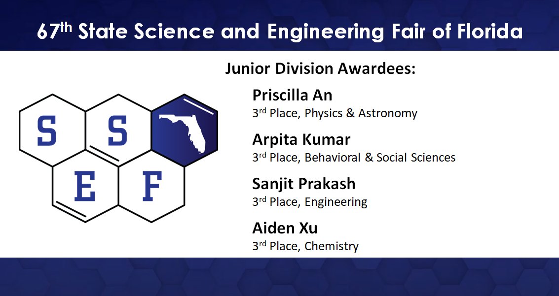 SeminoleSciFair's tweet photo. And many congrats to our many MS 3rds: @SeminoleScience  Priscilla, @TeagueMSTigers Arpita, and @SMS_Warriors Sanjit and Aiden! #STEMinoleCounty #InspireInnovation #ssef68
(5/13) https://t.co/LxVIJCEph0