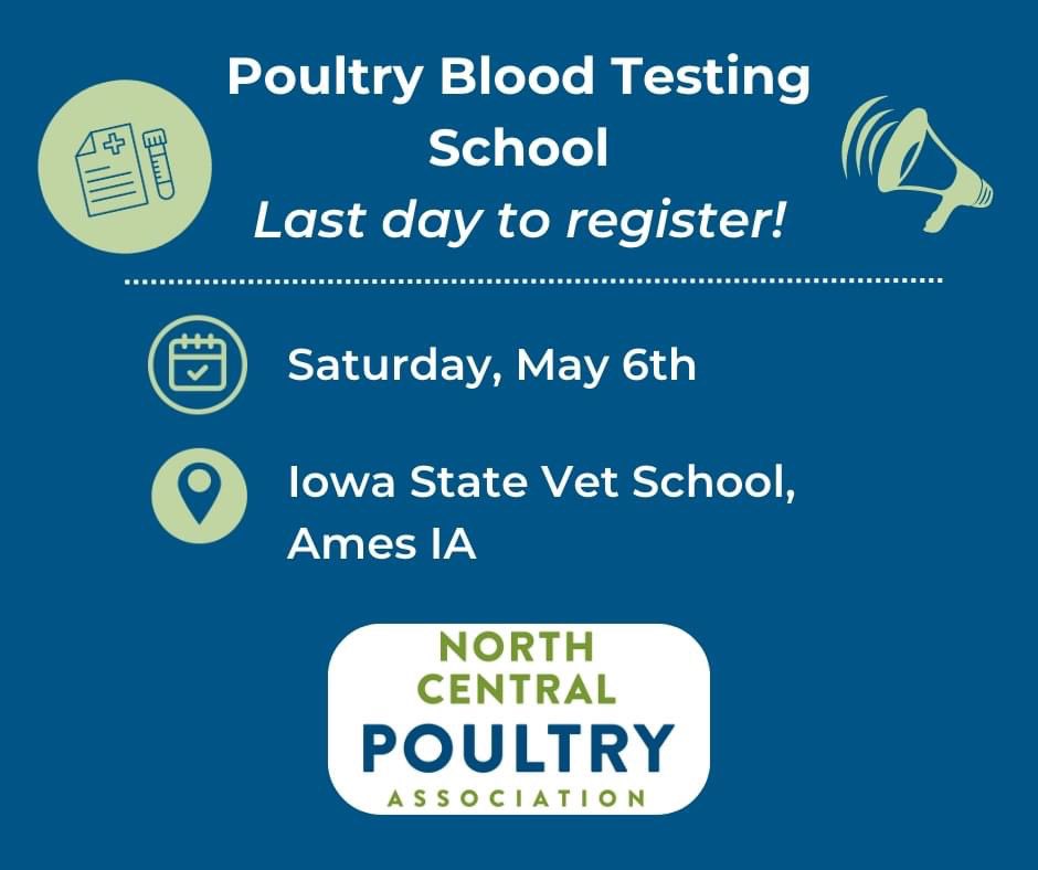 Today is the LAST DAY to register for the in-person blood testing school on Saturday, May 6th! 🐔

➡️ Sign up for the in-person class here: rb.gy/djcwt8