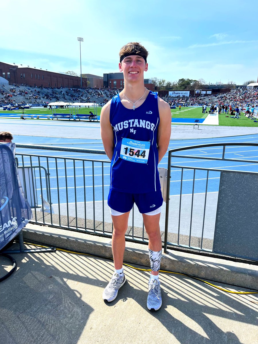 NFMustangs's tweet photo. With a jump of 21-5.25 Carter Sievers places 4th at the Drake Relays! Congratulations to Carter and Coach Myers! #newellfonda https://t.co/m2GUKf0BFy