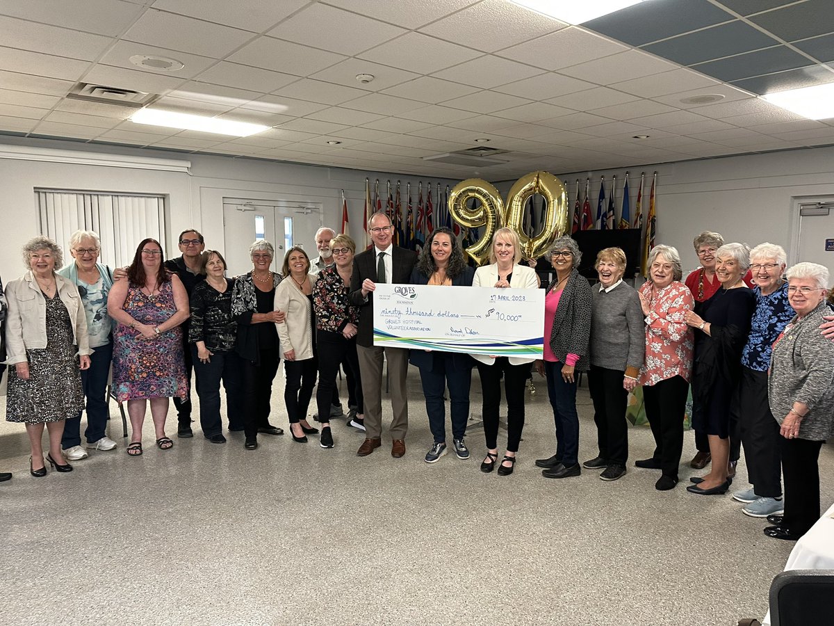 GrovesGmch's tweet photo. #ICYMI GHVA presenting a $90K donation in honour of their 90th Anniversary! We are so grateful to our volunteers for nearly a century of support and $4.3M committed to fund vital equipment &amp; technology for our patients! 👏🏼🥳🙌🏼 https://t.co/9YPxNkKUKZ