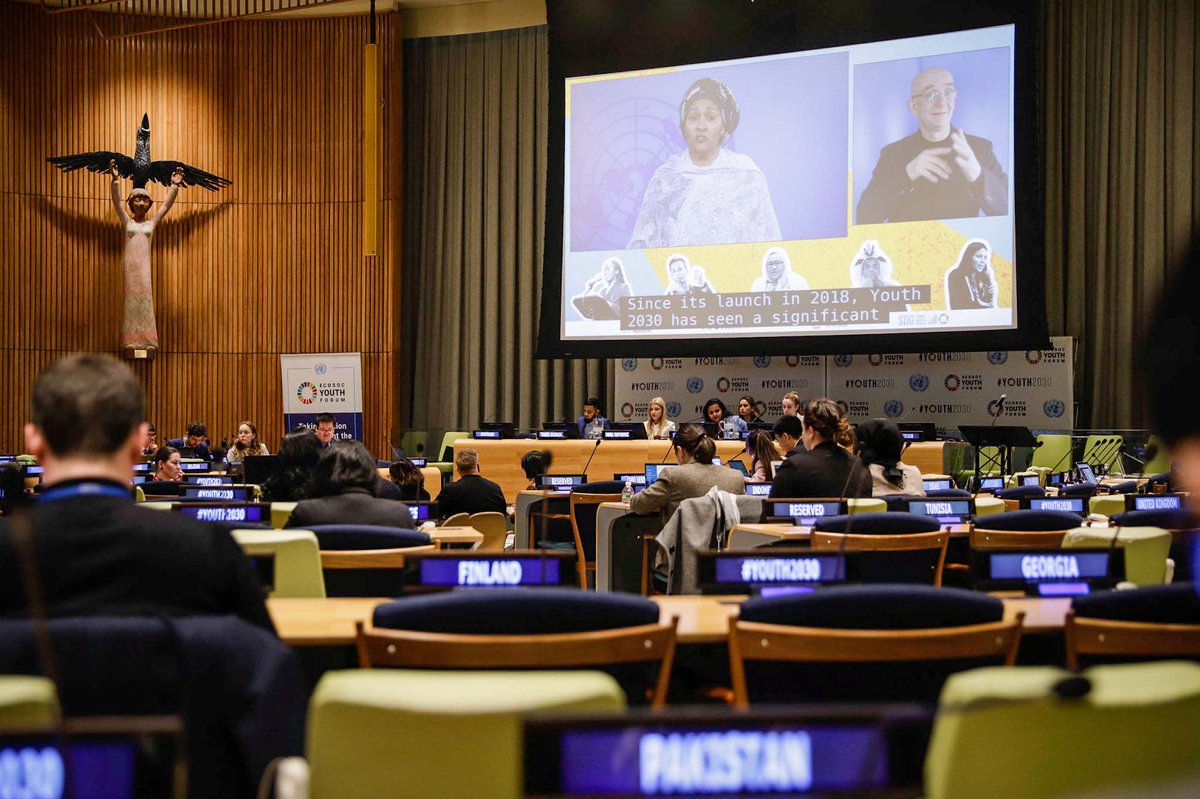dtrebucq's tweet photo. Keep it up all young people who participated in this year's ECOSOC Youth Forum! Fantastic job by YAG members Taahir Bulbulia from @UNBdosandOECS and Dunja Trifunovic from @UNSerbia on leading the discussion on how we speed up work on #SDGs with youth, for youth.

@UNYouthEnvoy https://t.co/uWesaVxTET