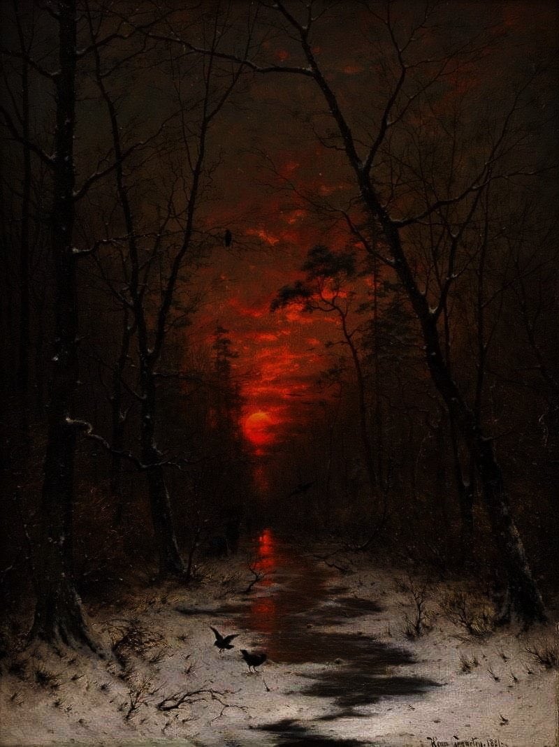 Sunset over the Winter Forest, 1881, by Heinrich Gogarten (German, 1850-1911)