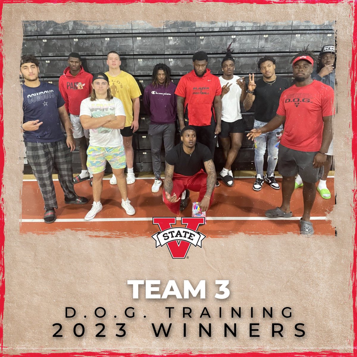 VState_Football's tweet photo. Congratulations to Team 3, Led by Coach @RickBowie2 for winning our 2023 D.O.G. Training Competition ❗️🔥

#RLW #KTF https://t.co/wR8DtTAZEF