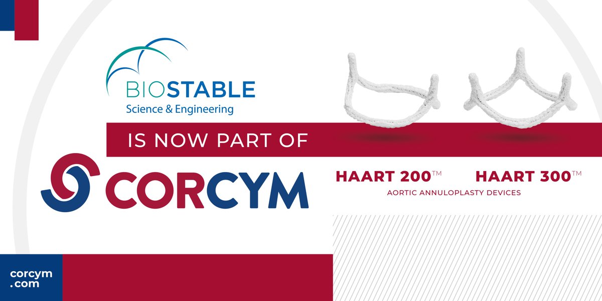 CORCYM_OFFICIAL's tweet photo. Today #Corcym acquires BioStable assets including HAART
We are excited to offer our Cardiac Surgeons two innovative products, #HAART300 and #HAART200, the world’s only internal aortic annuloplasty devices, to help them treat patients better, today and in the future
For HCP only https://t.co/xpNm8tL0TJ