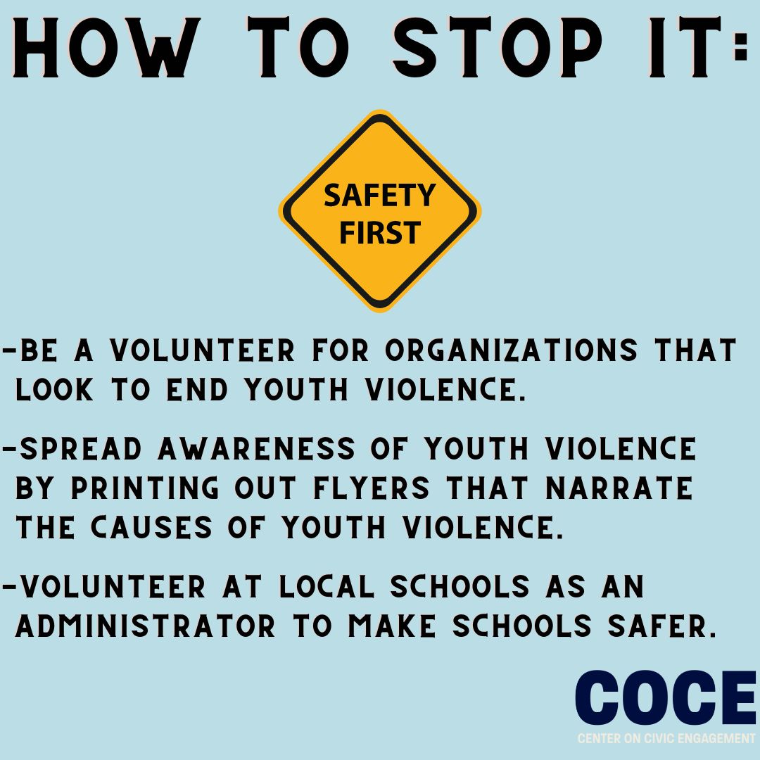 April 24th-28th is National Youth Violence Prevention Week. Swipe through to see what you can do for your community to ensure the safety of the youth. #PreventViolence #VolunteerForChange #COCE