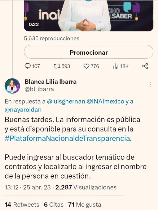 luisghernan's tweet photo. 🔥TRANSPARENCIA A TUITAZOS🔥

La revelación del CHAYOCONTRATO de @NayeliRoldan con @INAImexico 
que mencionó el Presidente @lopezobrador_ 
es obra de UN TUIT
no de la plataforma de transparencia

1. Pedí el contrato a @bl_ibarra 
2. Me respondió
3. Su equipo me dio el contrato https://t.co/WUuaZHvNuq