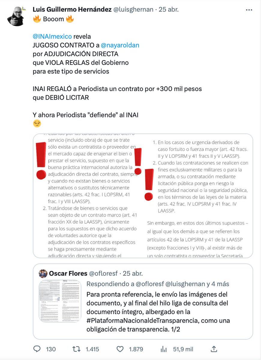luisghernan's tweet photo. 🔥TRANSPARENCIA A TUITAZOS🔥

La revelación del CHAYOCONTRATO de @NayeliRoldan con @INAImexico 
que mencionó el Presidente @lopezobrador_ 
es obra de UN TUIT
no de la plataforma de transparencia

1. Pedí el contrato a @bl_ibarra 
2. Me respondió
3. Su equipo me dio el contrato https://t.co/WUuaZHvNuq
