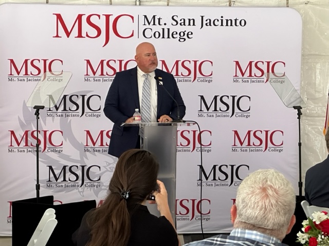 MSJCedu's tweet photo. Dr. Schultz and College leaders are sharing the incredible work of Mt. San Jacinto College at the 2023 State of the College this morning. 
#MSJCSOTC23 https://t.co/pRwJtyJy33