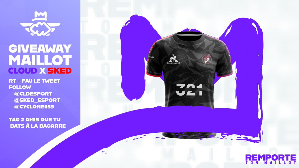 CLDeSport's tweet photo. @CLDeSport X @Sked_Esport  

Pour fêter notre amitié, on vous fait gagner un maillot Sked x @lecoqsportif avec comme pseudo « CLOUD X SKED ».

Pour participer : 

♻️❤️ RT et like ce tweet

👤 Follow @CLDeSport + @Sked_Esport + @Cyclone059
 
👥 Tag 2 amis que tu bats à la bagarre https://t.co/tY7fy0ss8O