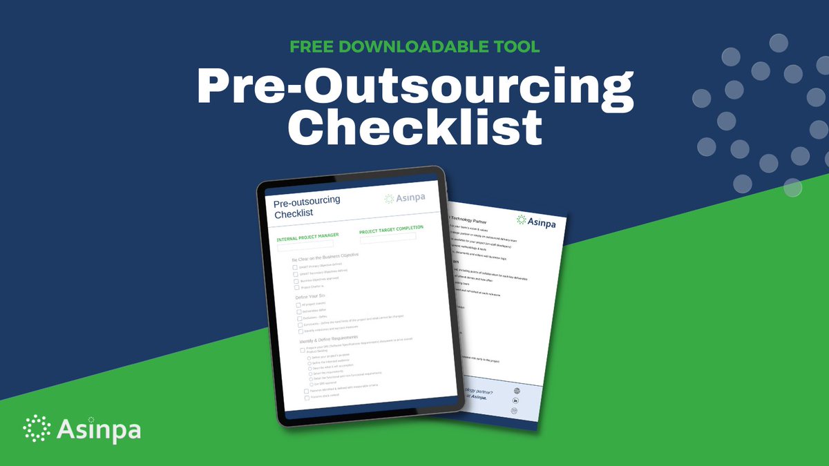 AsinpaTech's tweet photo. #Outsourcing software development to a trusted technology partner can present its fair share of challenges, but with proper planning your team can accomplish it all! Download our checklist TO LEARN what to do BEFORE outsourcing #SoftwareDevelopment: https://t.co/2lfBX3HuPy https://t.co/Ynm0wmqEsR