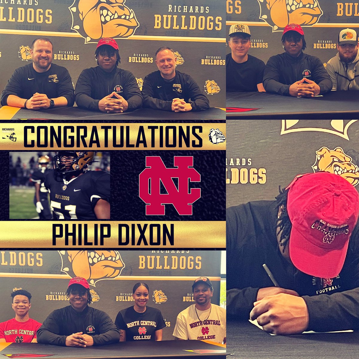 HLR_FOOTBALL's tweet photo. Congratulations to Senior DE Philip Dixon on signing his letter of intent today with North Central College. Our Football program is extremely proud of you! We cannot wait to see what the future holds for you! #proudcoaches #BULLDOGTOUGH 🏈🐾🐶 @philip_dixon3 @football_ncc https://t.co/c7t6Fm686K