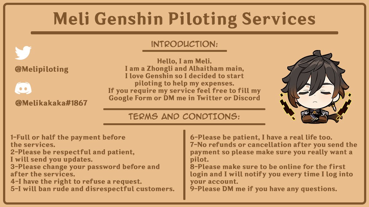 Melipiloting's tweet photo. Hi, I'm Meli, a Genshin Pilot a pleasure to make your acquaintance.🧡
I'm here to offer my services to all genshin players, to apply for my services DM me or fill out my Google Form.
My form: https://t.co/lWKzSnez94
Proofs in the thread👇
#GenshinImpact #genshinpilot #genshintwt https://t.co/MLxo8345MN