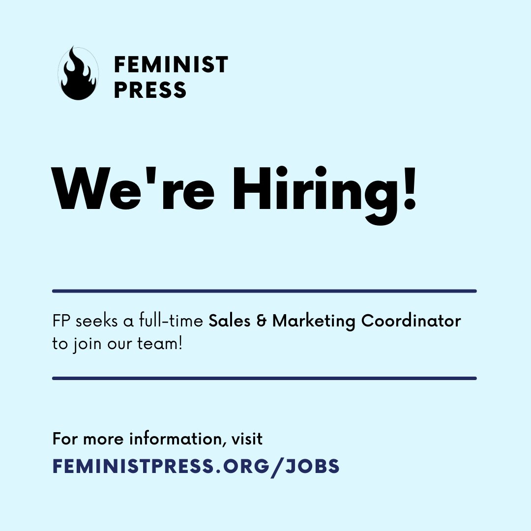 Book people: @FeministPress is hiring a NYC-based Sales & Marketing Coordinator. Please check out the listing and apply or share. 
feministpress.org/jobs
#bookjobs #publishingjobs #indiepress